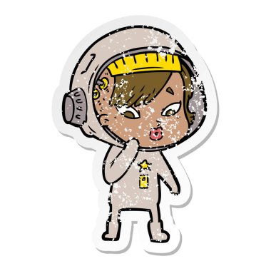 bir çizgi film astronot kadının sıkıntılı etiket