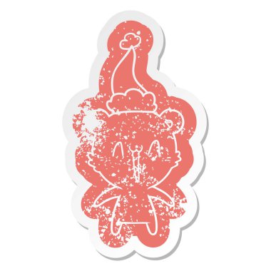 mutlu kutup ayısı ilginç giyen Noel Baba şapkası, sıkıntılı Etiket cartoon