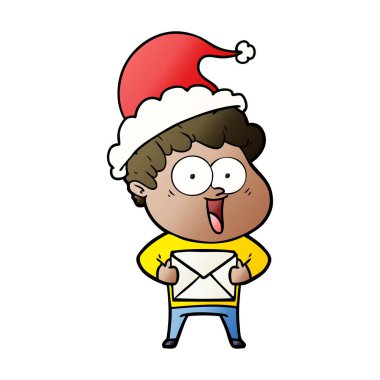 Noel Baba şapkası giyen mutlu bir adamın degrade çizgi film el çekilmiş