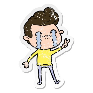 ağlayan bir çizgi film adamın sıkıntılı etiket