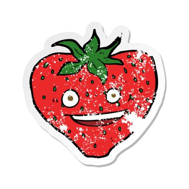 Retro bir çizgi film çilek etiket sıkıntılı