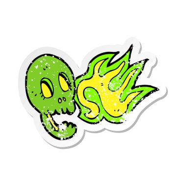 komik karikatür kafatası Retro sıkıntılı etiket