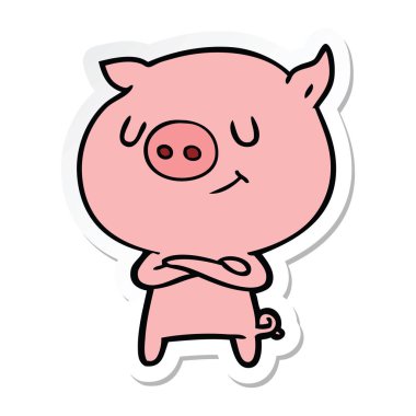 mutlu karikatür domuz bir etiket
