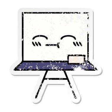 bir sevimli çizgi beyaz tahta sıkıntılı etiket