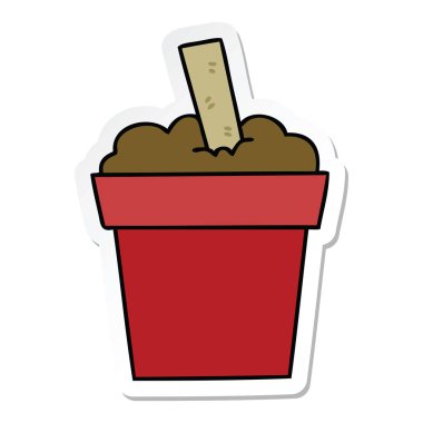 ilginç bir el etiket karikatür bitki pot çizilmiş