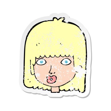 Retro etiket bir karikatür sürpriz kadının sıkıntılı