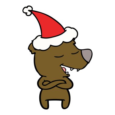 Noel Baba şapkası giyen bir ayının çizgi çizme