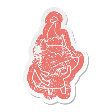 santa giyen diş gösterilen kurt sıkıntılı Etiket cartoon