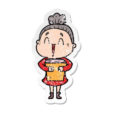 bir karikatür mutlu yaşlı bayan sıkıntılı etiket