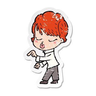 sıkıntılı etiket bir karikatür kadının gözleri kapa