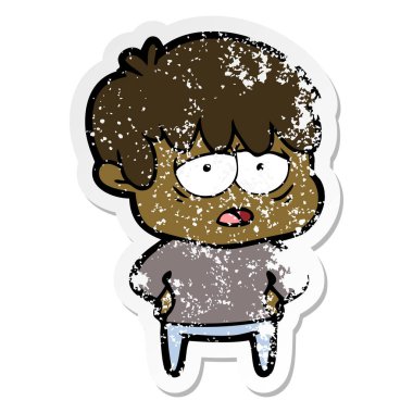 bir çizgi film yorgun çocuk sıkıntılı etiket