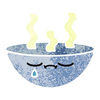 Retro illüstrasyon tarzı çizgi film tas sıcak çorba