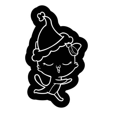 bir kedinin kafasına Noel Baba şapkası giyen yay ile ilginç çizgi film simgesi