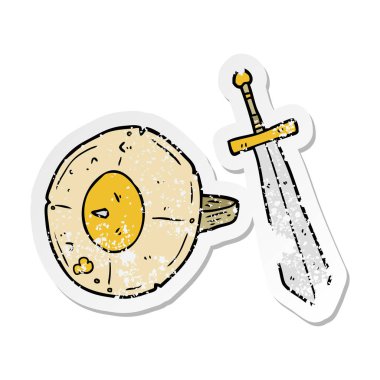 bir çizgi film kalkan ve kılıç sıkıntılı etiket