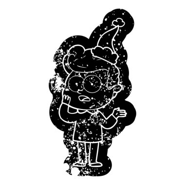 Noel Baba şapkası giyen bir bakan adam ilginç karikatür sıkıntılı simgesi