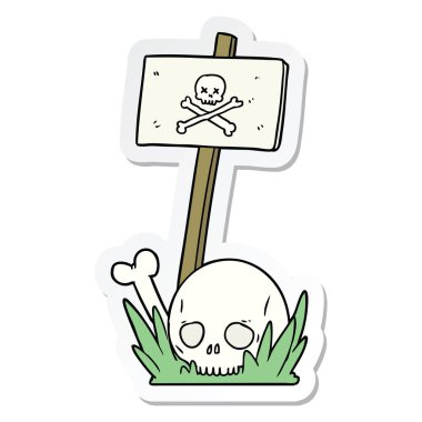 etiket bir karikatür kafatası kemikleri ve uyarı işareti