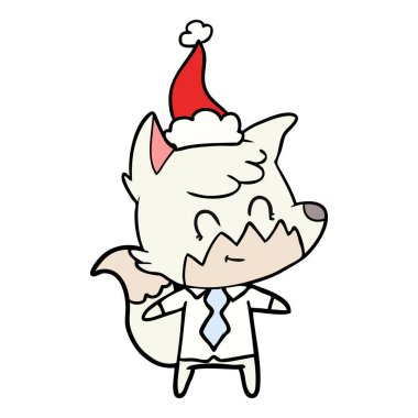 çizim için Noel Baba şapkası giyen bir dostu Fox el çekilmiş