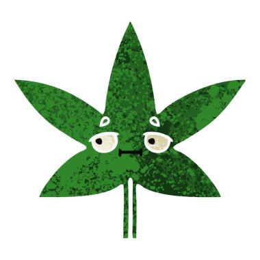 Retro illüstrasyon stil çizgi film marihuana yaprağı