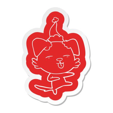 bir köpeğin giyen Noel Baba şapkası dans çizgi film etiketi