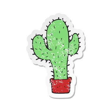 bir çizgi film kaktüs Retro sıkıntılı etiket