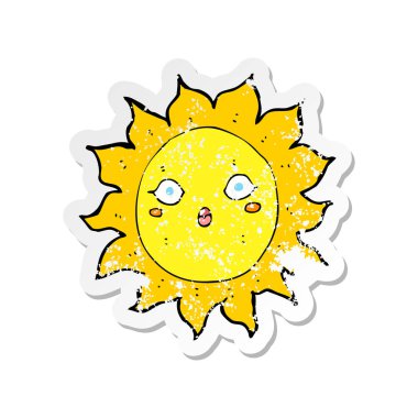 bir çizgi film güneş Retro sıkıntılı etiket