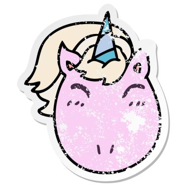 ilginç bir el sıkıntılı etiket çizgi film tek boynuzlu at çizilmiş