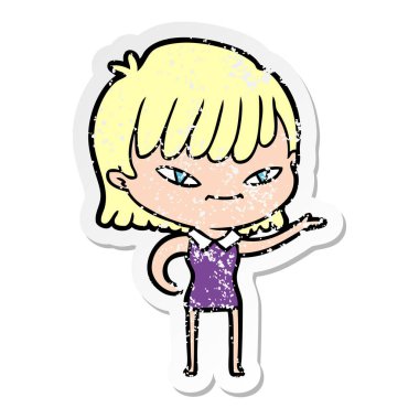 bir çizgi film kadının sıkıntılı etiket