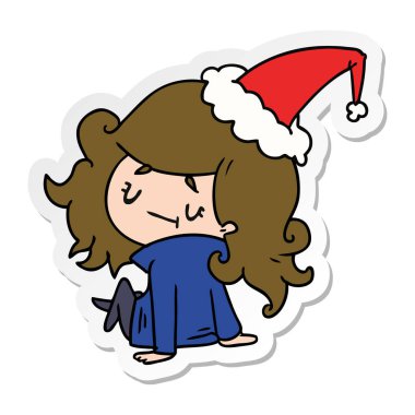 Noel etiket karikatür kawaii kız el çekilmiş