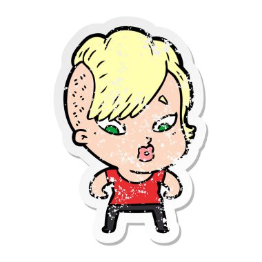 bir çizgi film sürpriz kızın sıkıntılı etiket