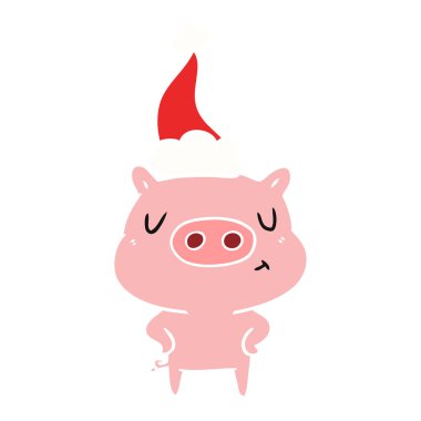 içerik domuz Noel Baba şapkası giyen bir düz renk illüstrasyon