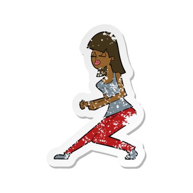 çizgi film çılgın bir dans eden kız Retro sıkıntılı etiket