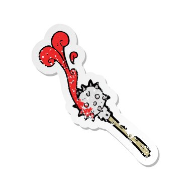 Retro sıkıntılı etiket bir karikatür kanlı Ortaçağ topuz