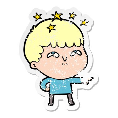 bir çizgi film hayran çocuğun sıkıntılı etiket