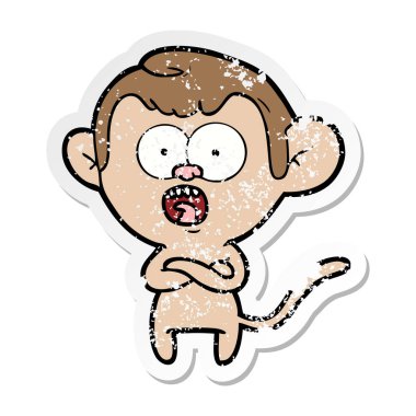 bir çizgi film şok maymunun sıkıntılı etiket