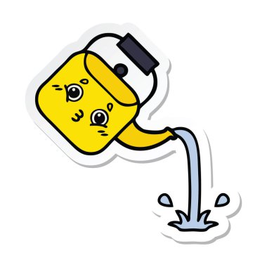 su ısıtıcısı dökülen bir sevimli çizgi etiket