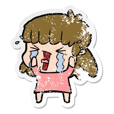 bir çizgi film kadının gözyaşları içinde sıkıntılı etiket