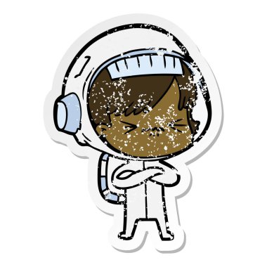 bir çizgi film astronot kadının sıkıntılı etiket