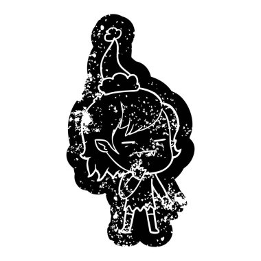 sıkıntılı simgesini santa s giyen bir ölümsüz vampir kız çizgi film