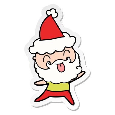 Sakallı Noel Baba şapkası giyen dilini