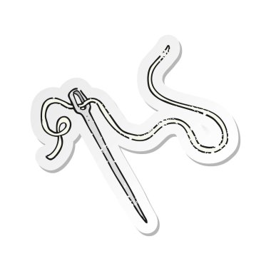 bir çizgi film iğne ve iplik Retro sıkıntılı etiket