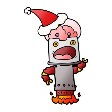 Noel Baba şapkası giyen bir robot degrade çizgi film