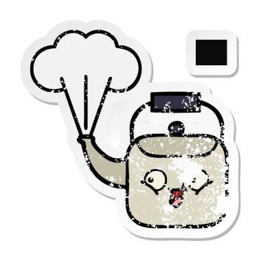 su ısıtıcısı dumanı tüten bir sevimli çizgi sıkıntılı etiket