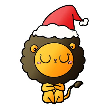 Noel Baba şapkası giyen aslan degrade çizgi film