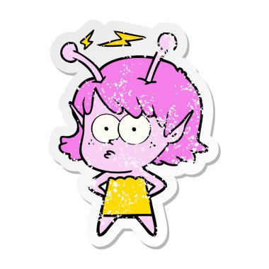 bir çizgi film uzaylı kızın sıkıntılı etiket