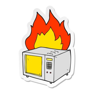 bir çizgi film mikrodalga yangın etiket