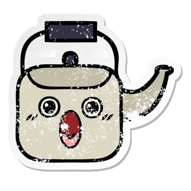 sevimli çizgi Kettle sıkıntılı etiket