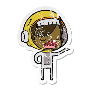 açıklayan bir karikatür astronot kadının sıkıntılı etiket