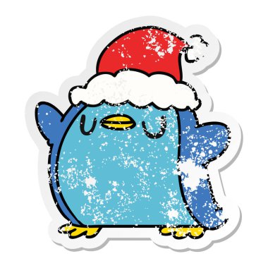 Noel sıkıntılı etiket karikatür kawaii penguen