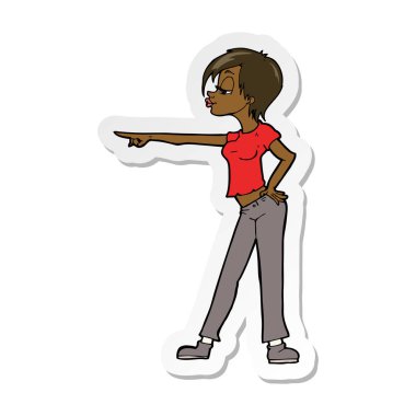 etiket işaret eden bir karikatür hip kadının