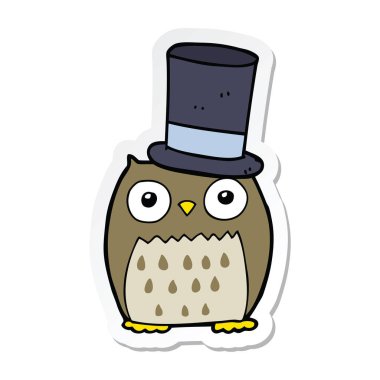 etiket silindir şapka giyen bir karikatür baykuş